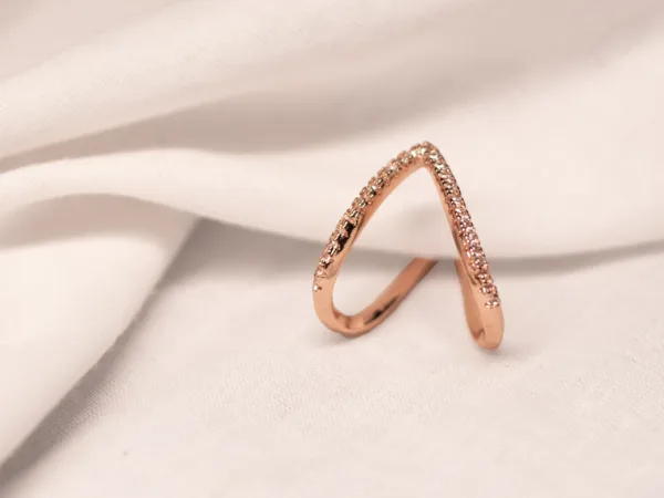 Rose Gold V-Shaped Studded Ring