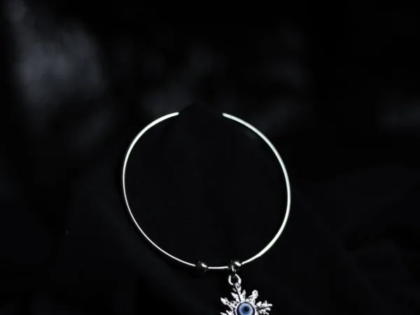 Women Rhodium Plated Evil Eye Designer Charm Bracelets With Navy Blue Enamel