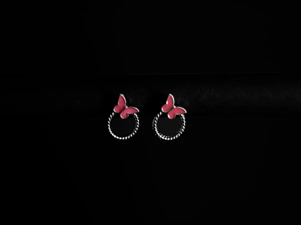 Dangling Ruby Red Butterfly Hoop Earrings