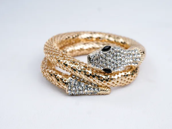 Serpent Metallic Bracelet Cubic Ziroconia Studded Snake Head And Tail Pattern Anti Tarnish Jewellery Statement Bracelet for Girls and Women