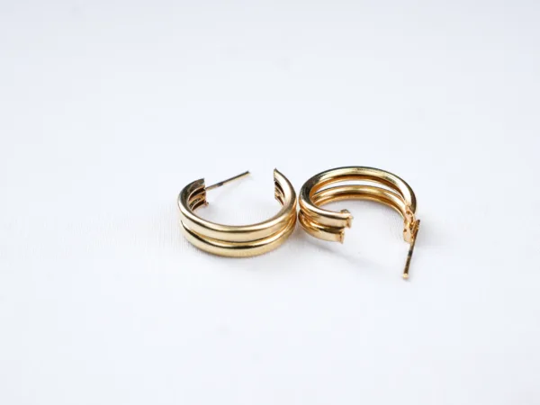 Stylish Korean Gold Plated Shiny Double Hoop Earrings for Women and Girls