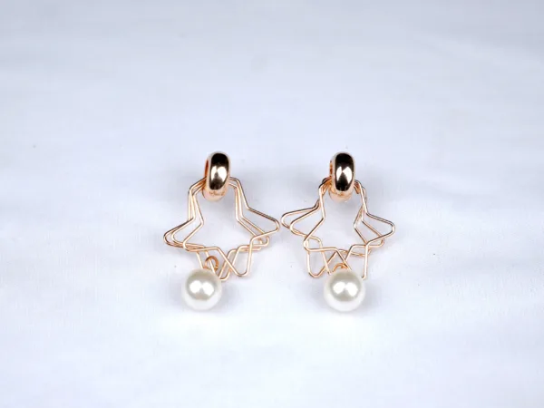 Silver Shine Unique Gold With Pearl Hanging Star Dangles Drop Earring For Girls And Women