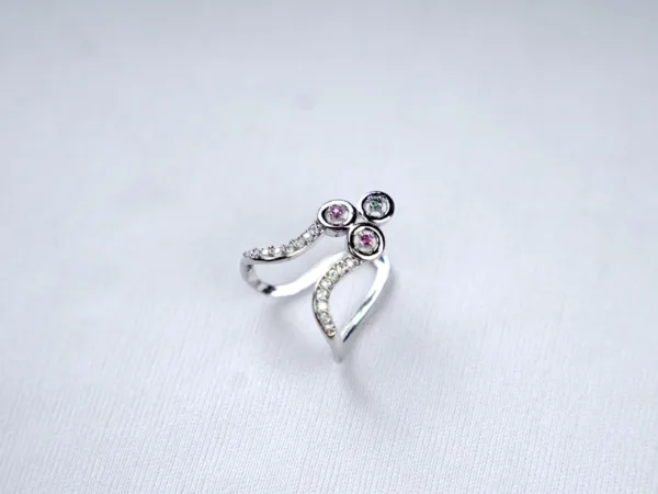 Sterling Silver Triple Gemstone Open Ring