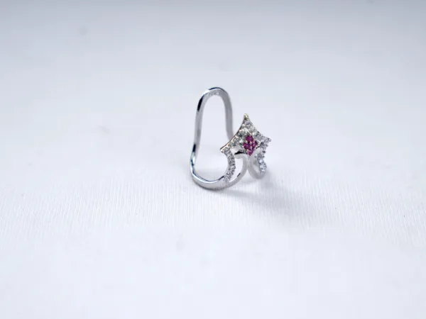 Women’s Silver Band with Pink Crystal & Zircon Detailing