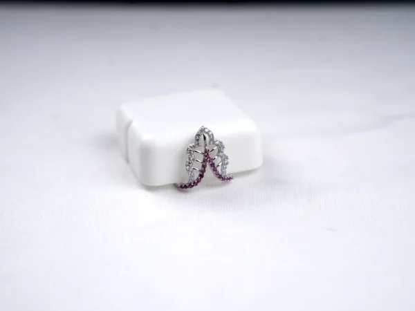 Leaf Motif Silver Ring with Ruby and Diamond Accents