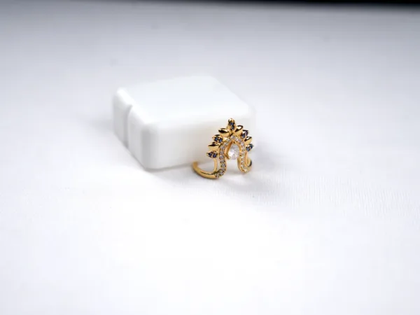 Royal Crown Gold Ring with Blue Sapphire and Diamond Accents