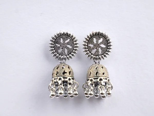 Sunflower Elegance Jhumkis Oxidized Earrings