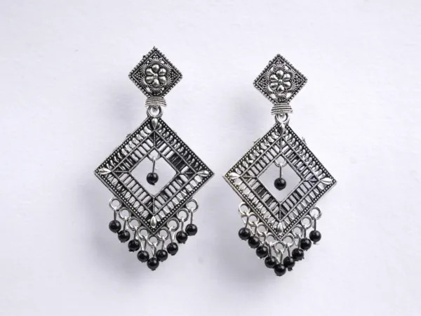 Triple Layer Unique Silver Oxidised Trendy Earrings