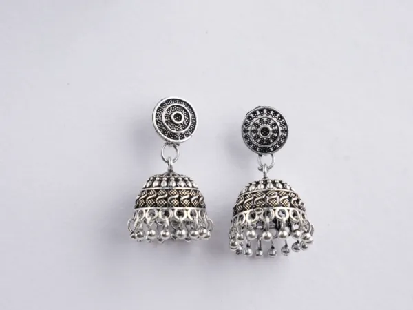 Oxidised Silver-Plated Traditional Jhumka Earrings